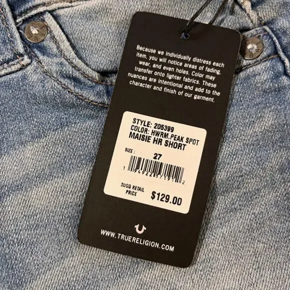 TRUE RELIGION Maisie High Rise Denim Shorts Med Wash Western Cowgirl Sz 27 NWT - Picture 5 of 10